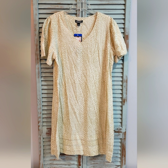 NWT NICOLE MILLER Original Womens Large White/Tan Tiered Hem Linen Blend Dress - Picture 1 of 6